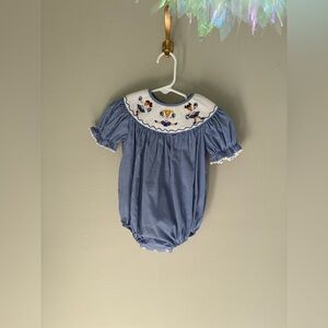 Velani Classics We’ve Got‎ Spirit Blue Gingham Smocked Onesie Top Size 6 Months